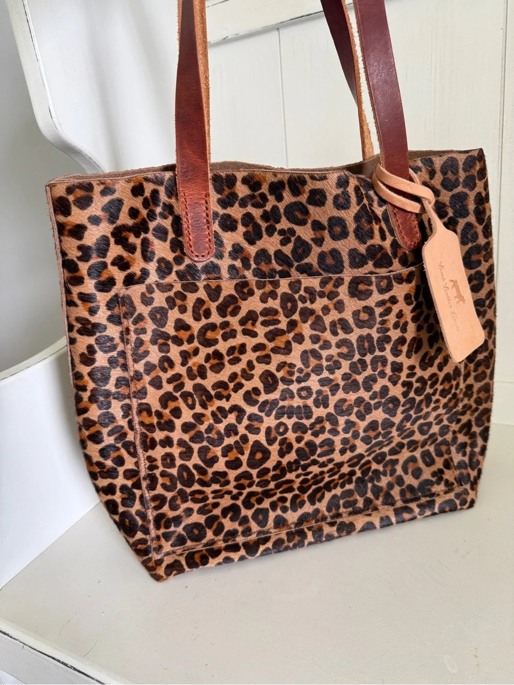 Lamb Leather Goods NEW Leopard Print Hair on Hide Tote with Horween Leather